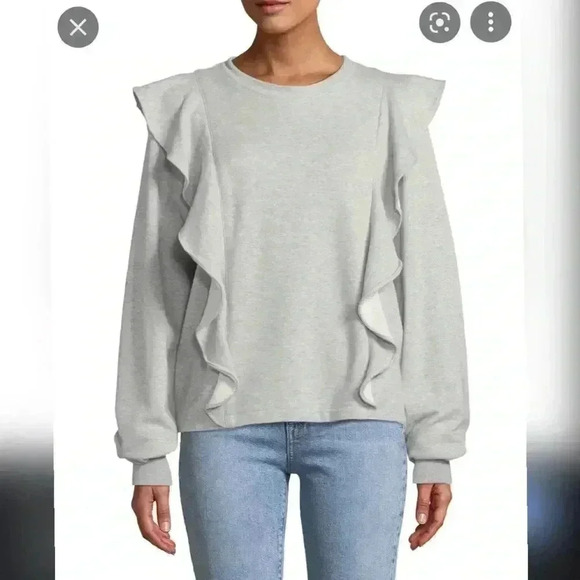 A.L.C. Gray Keller Ruffle Crewneck Pullover Sweatshirt - Picture 1 of 10